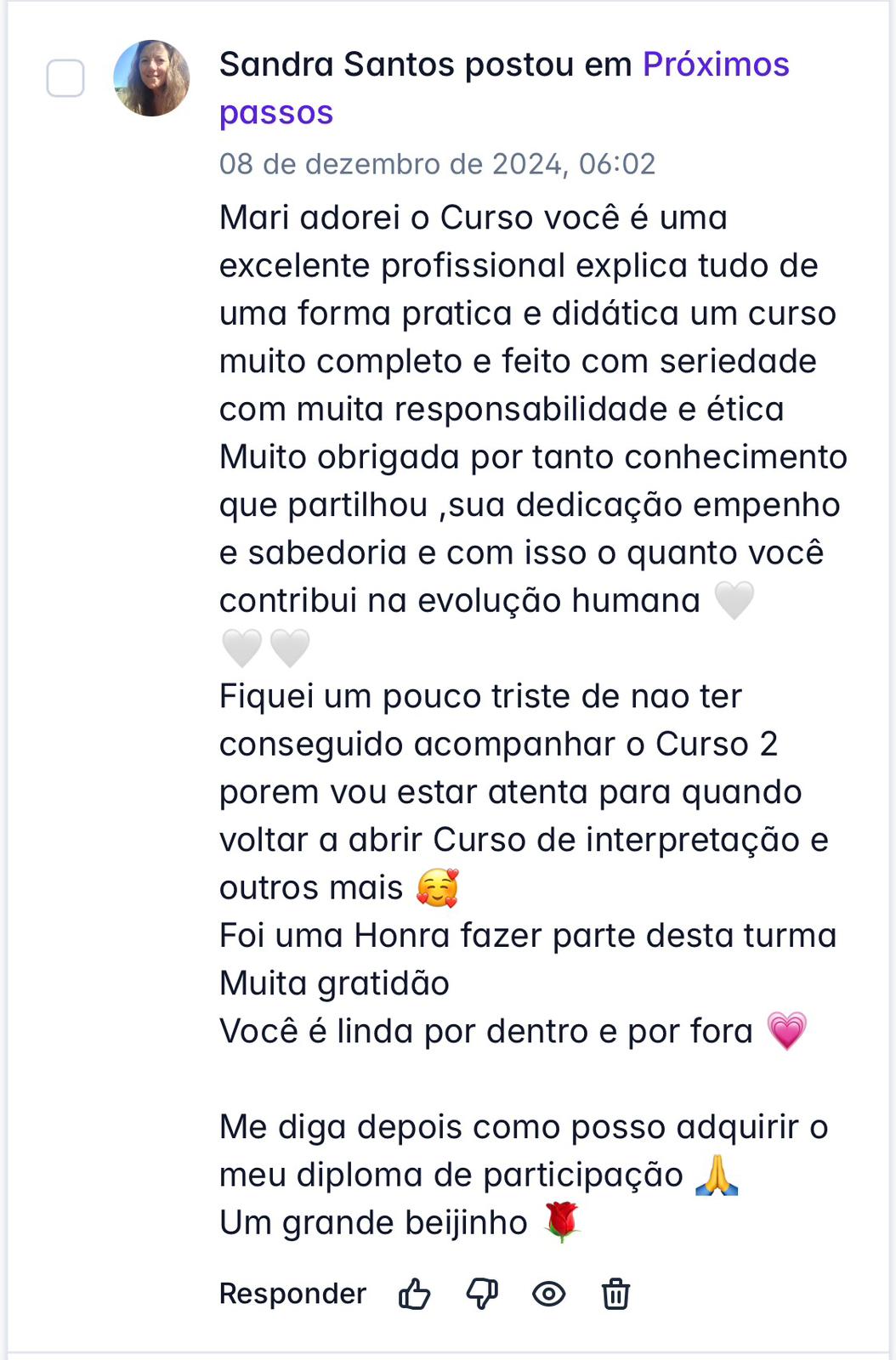 Depoimento de aluno 7